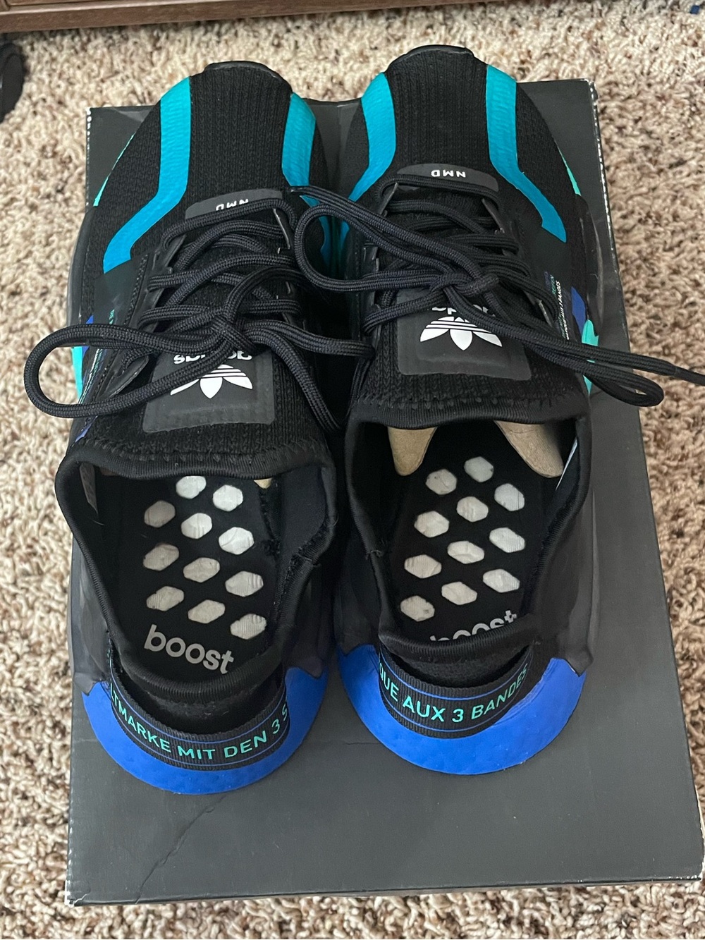 adidas NMD Black Sneakers with Teal & Blue Accents- NMD R1.V2 - Picture 4 of 9